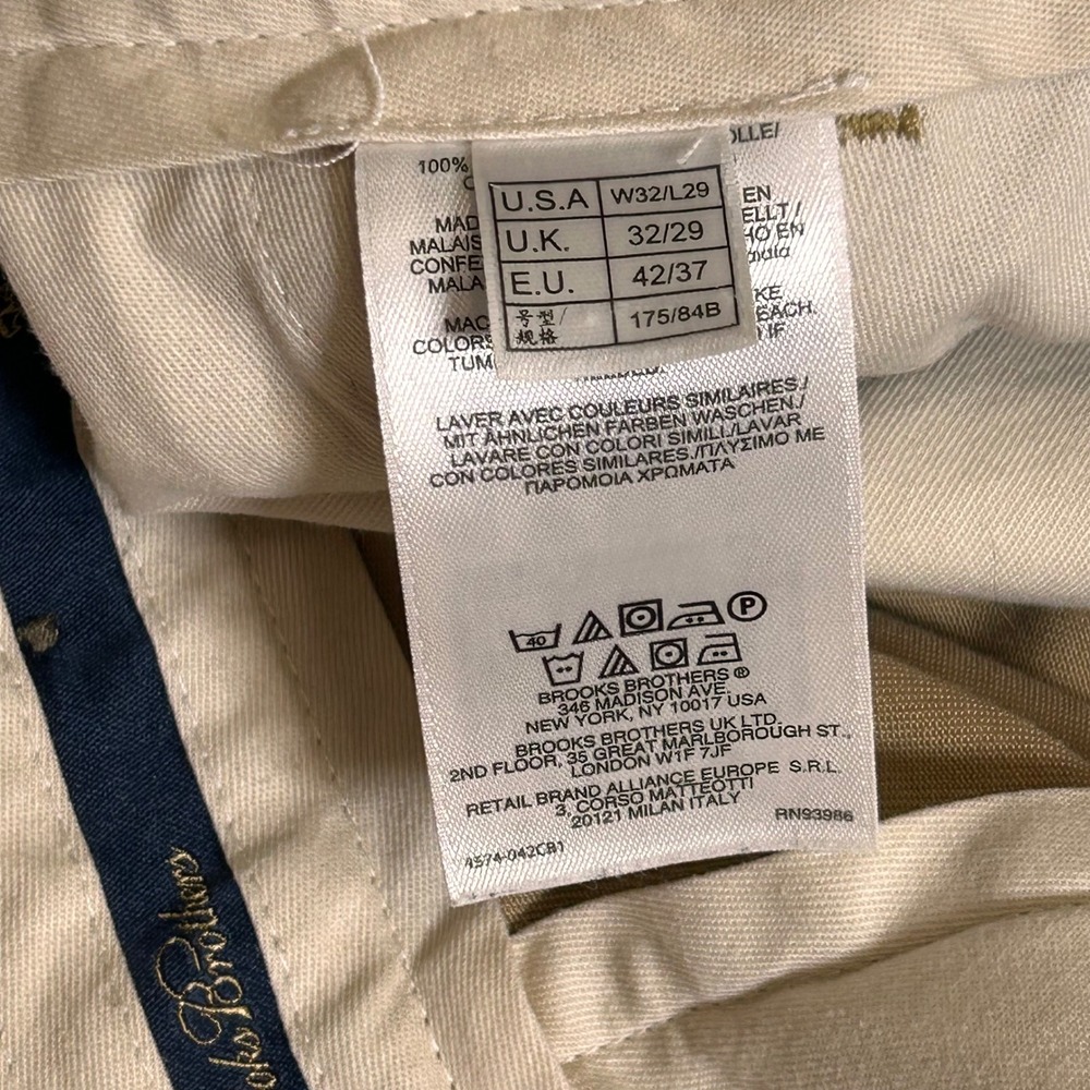Brooks Brothers Milano Advantage Chino Mens 32x29 Khaki Tan Slim Fit Pants - Picture 7 of 9